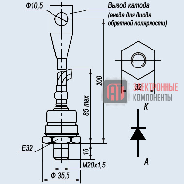 ДЛ161-200-15 Силовые диоды ДЛ161-200-15